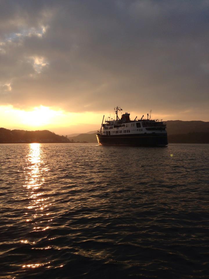 Hebridean Princess cruise ship looking in to sunset